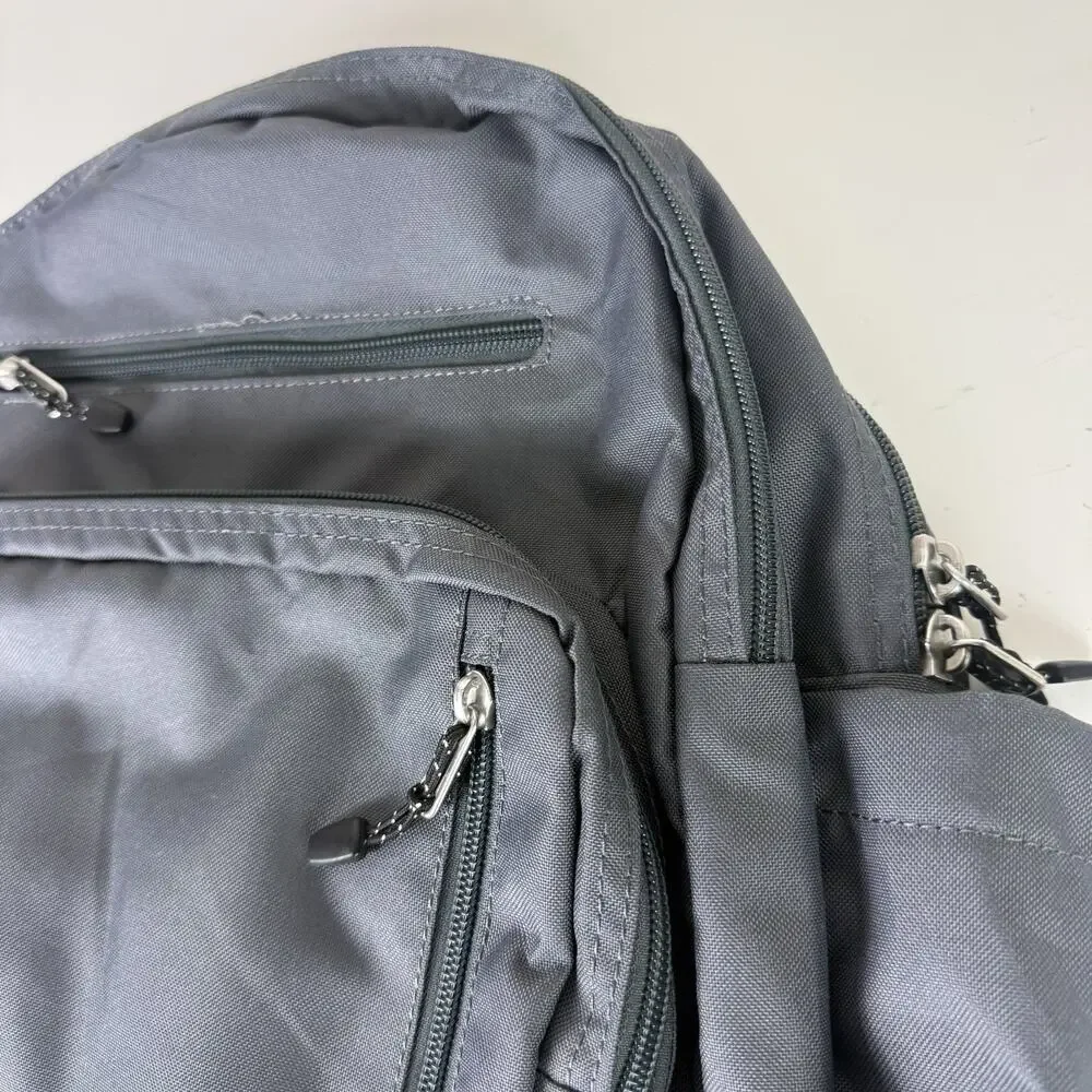 New Columbia Gray Northern Pass II Backpack With Brown Faux Leather Bottom